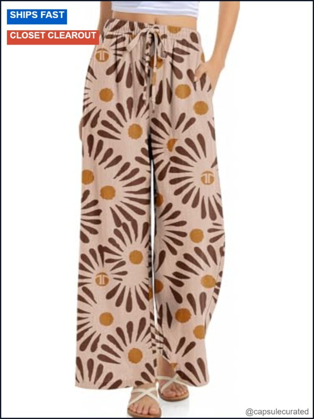 Women Linen Palazzo Pants Wide Leg Casual Lounge Pant with Pockets